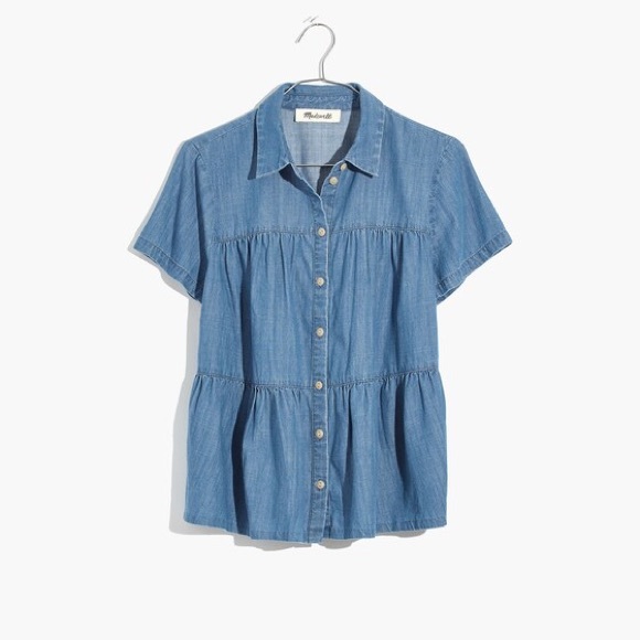 Madewell Lang Denim Seamed Button-Down Shirt - Picture 4 of 12